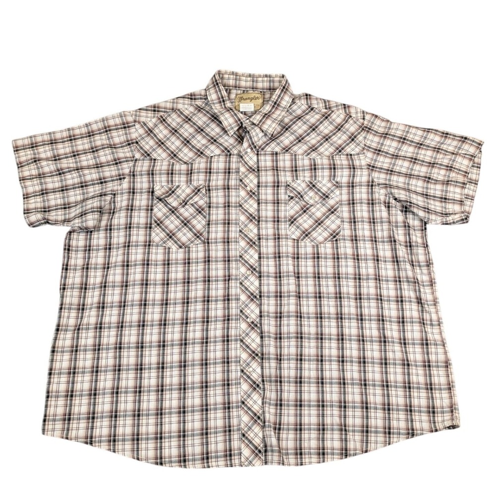Wrangler Western Fashion Snap Shirt Mens 3XL Brown Plaid Short Sleeve WM202BR